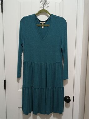 Matilda Jane Teal V-Neck Tiered Long Sleeve Dress
